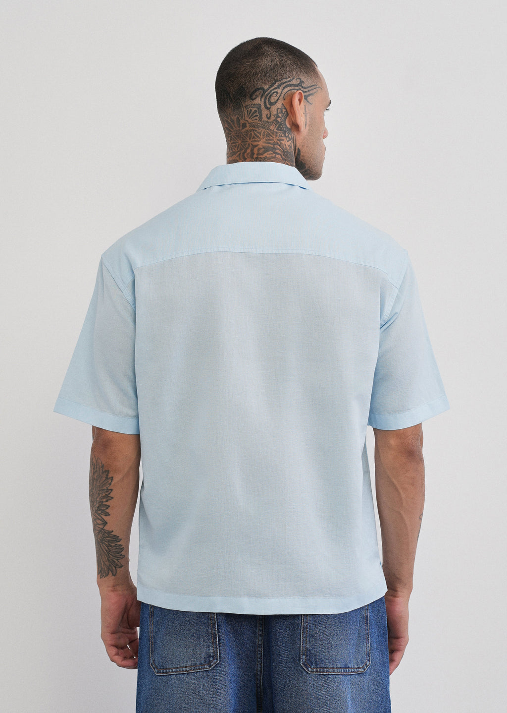 Blue Double Pocket Cotton Linen Shirt