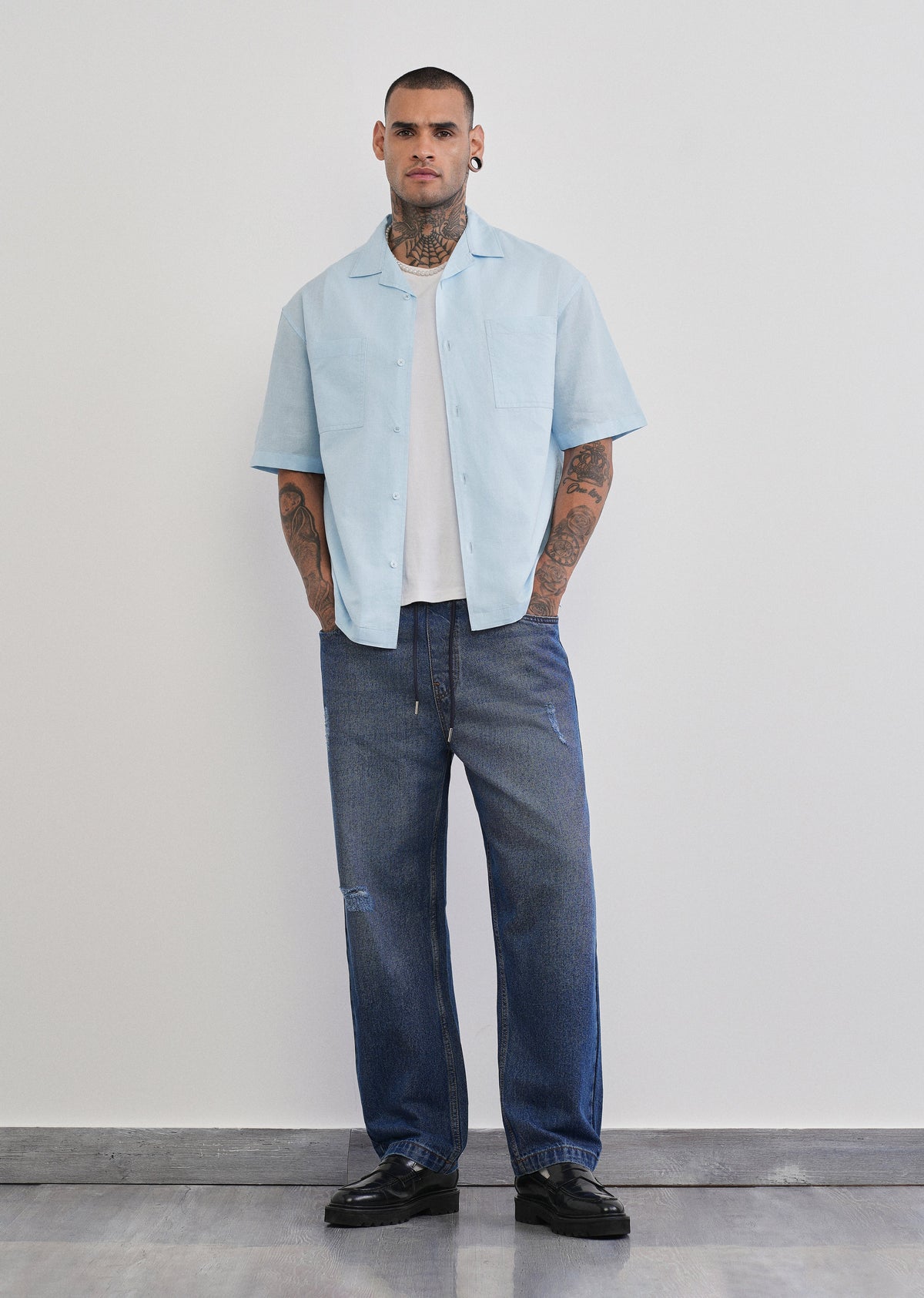Blue Double Pocket Cotton Linen Shirt