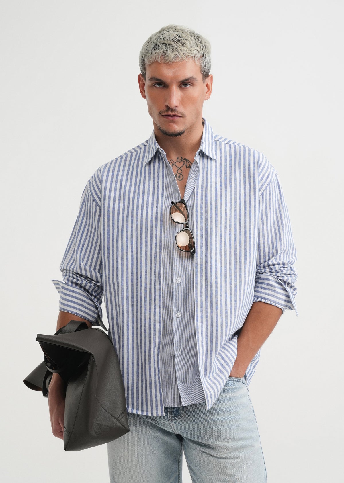 Blue Layered Look Stripe Shirt