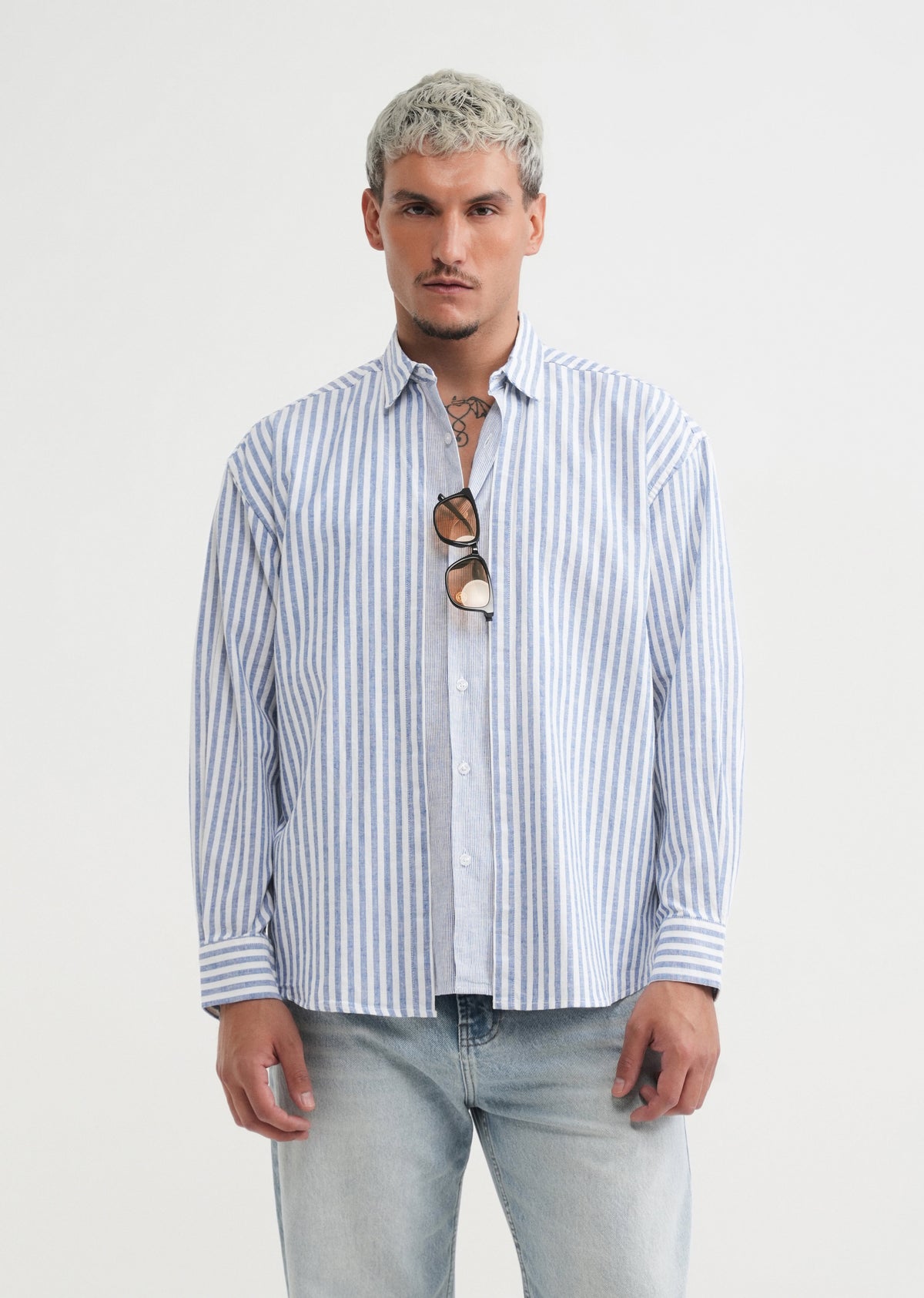 Blue Layered Look Stripe Shirt