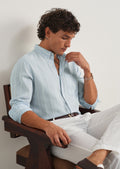 Blue Lyocell Linen Stripe Shirt