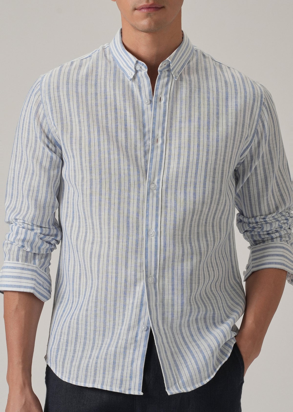 Blue Cotton Blend Stripe Shirt