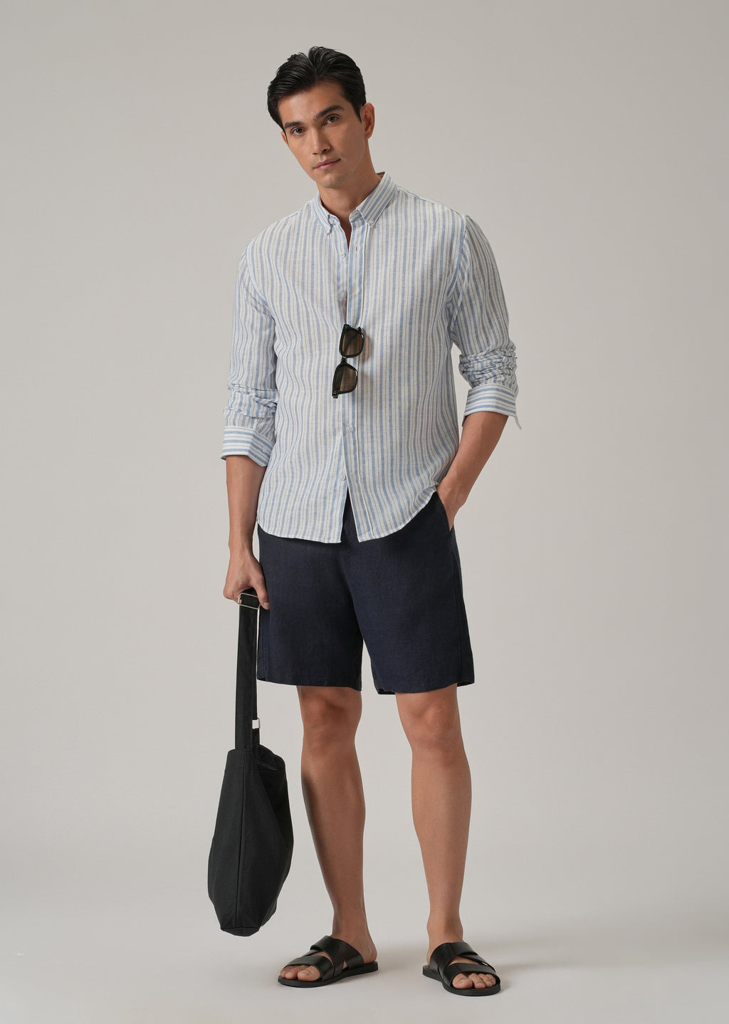 Blue Cotton Blend Stripe Shirt