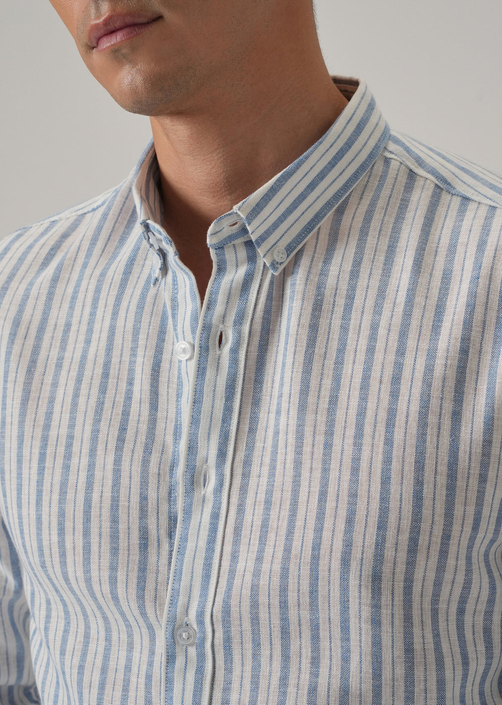 Blue Cotton Blend Stripe Shirt