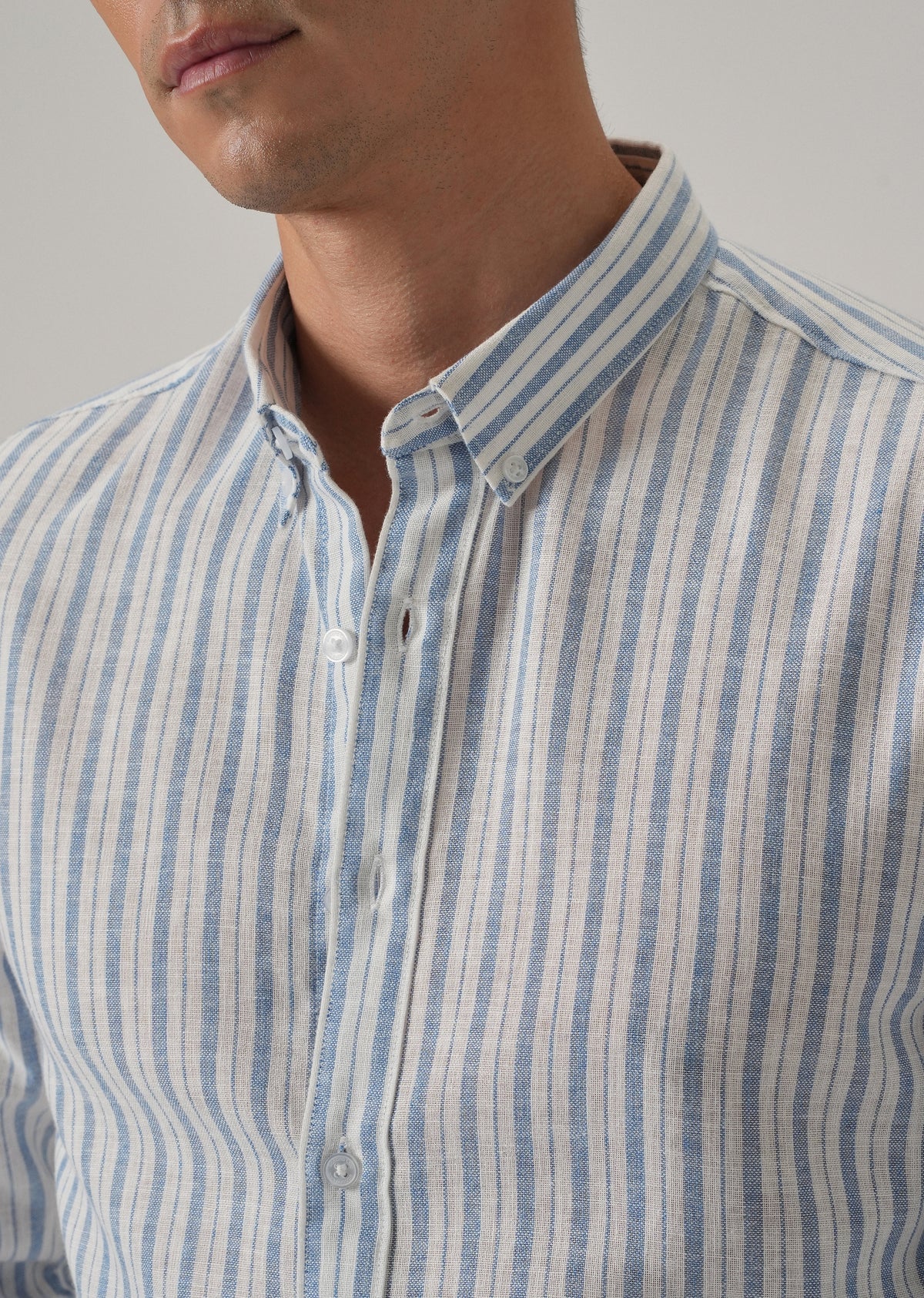 Blue Cotton Blend Stripe Shirt