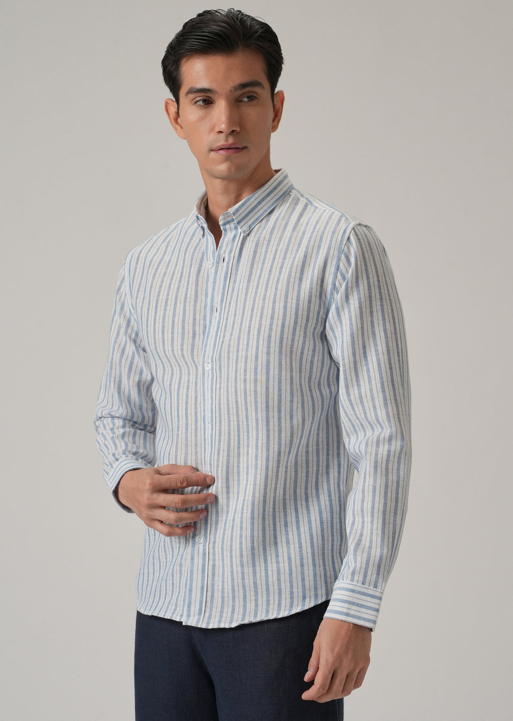 Blue Cotton Blend Stripe Shirt