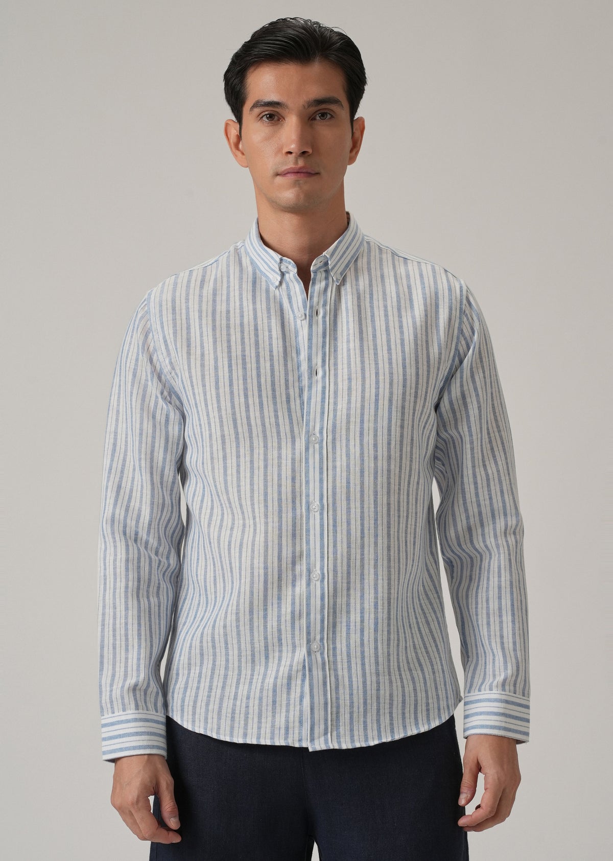 Blue Cotton Blend Stripe Shirt