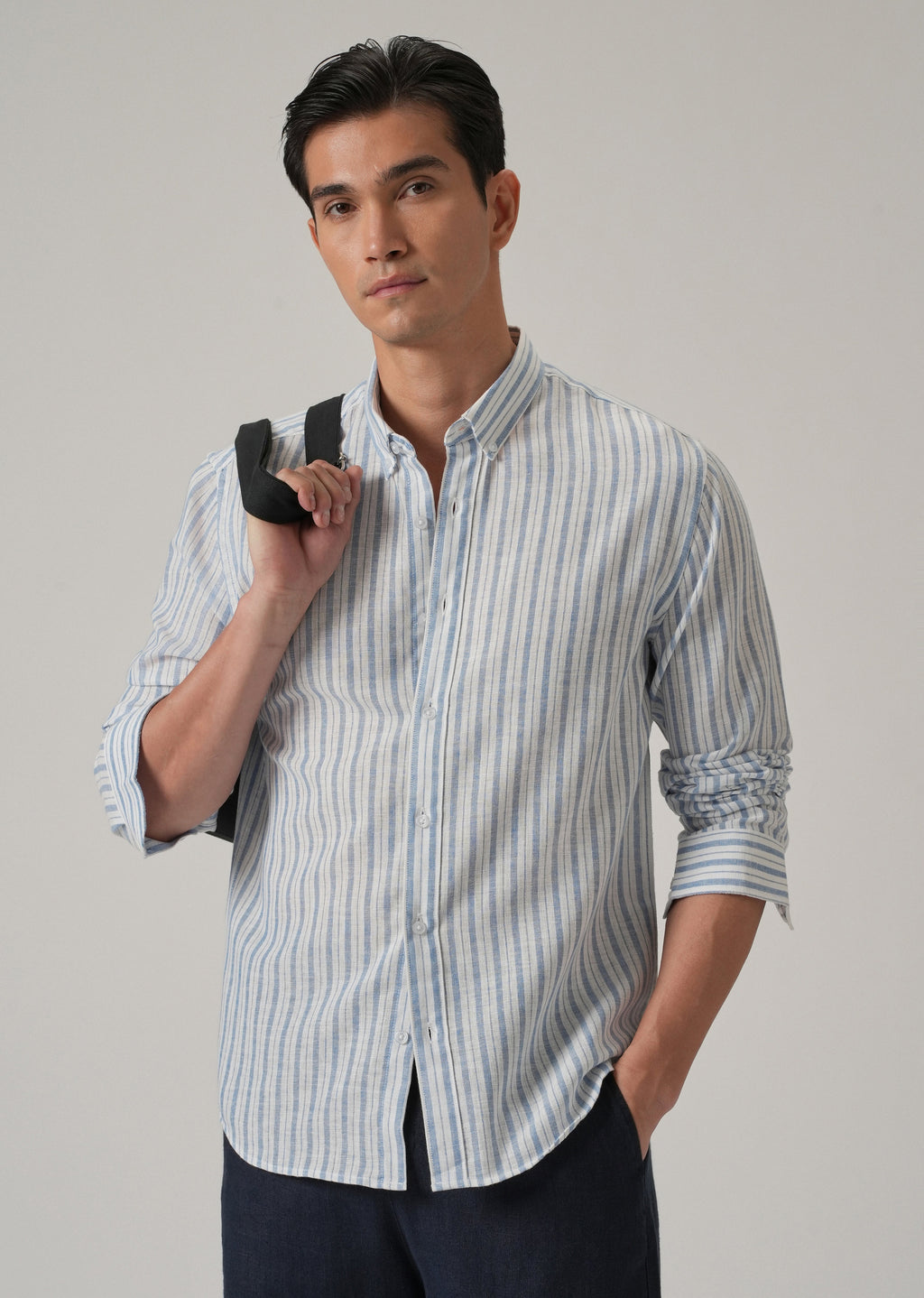 Blue Cotton Blend Stripe Shirt