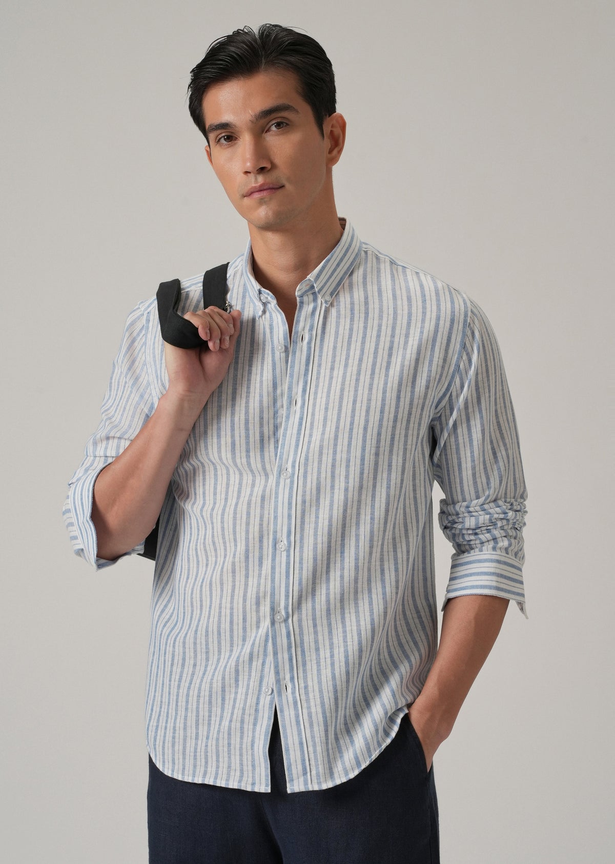 Blue Cotton Blend Stripe Shirt