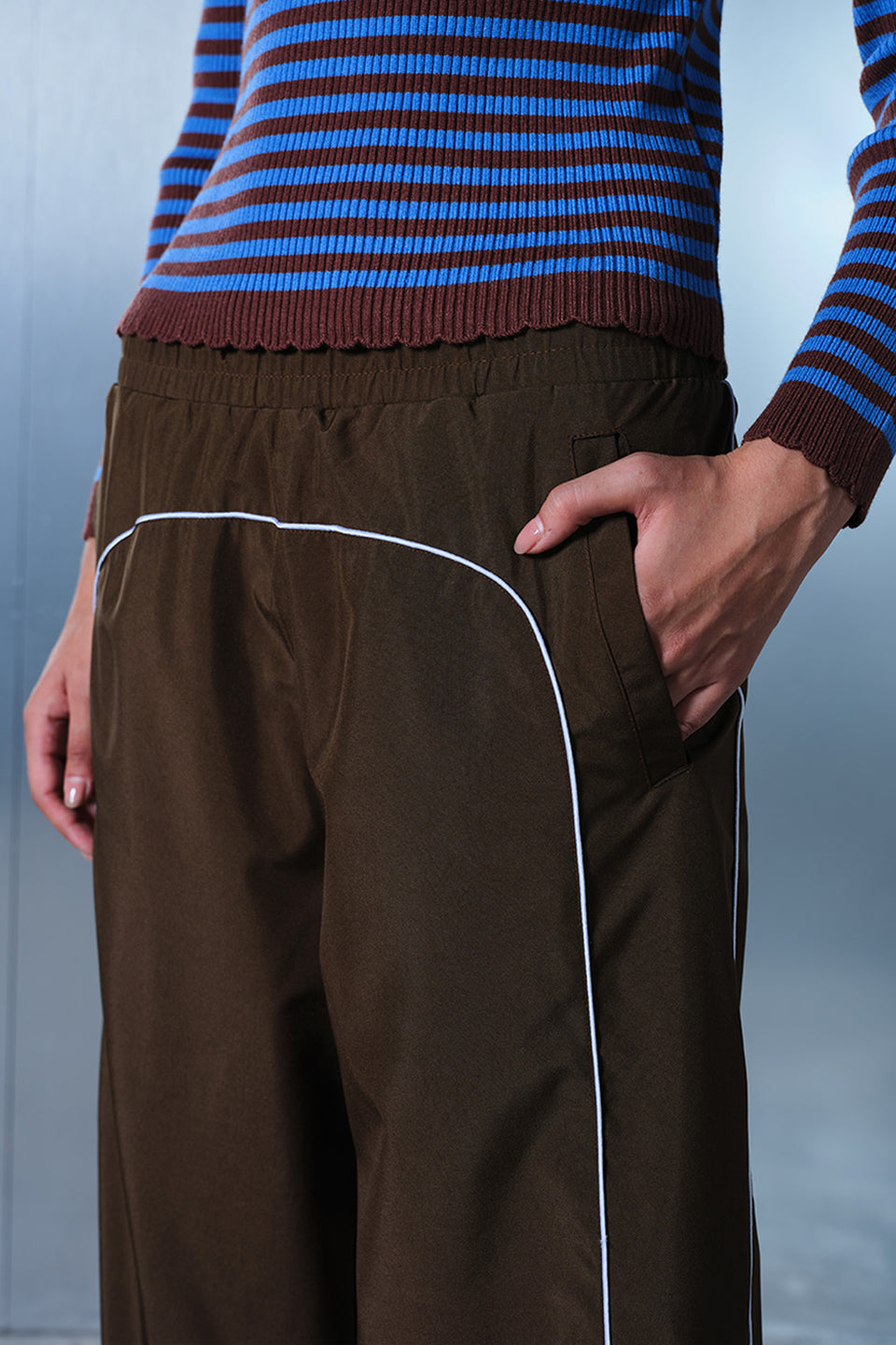 Tan Brown Sporty Deconstructed Loose Pants JG67