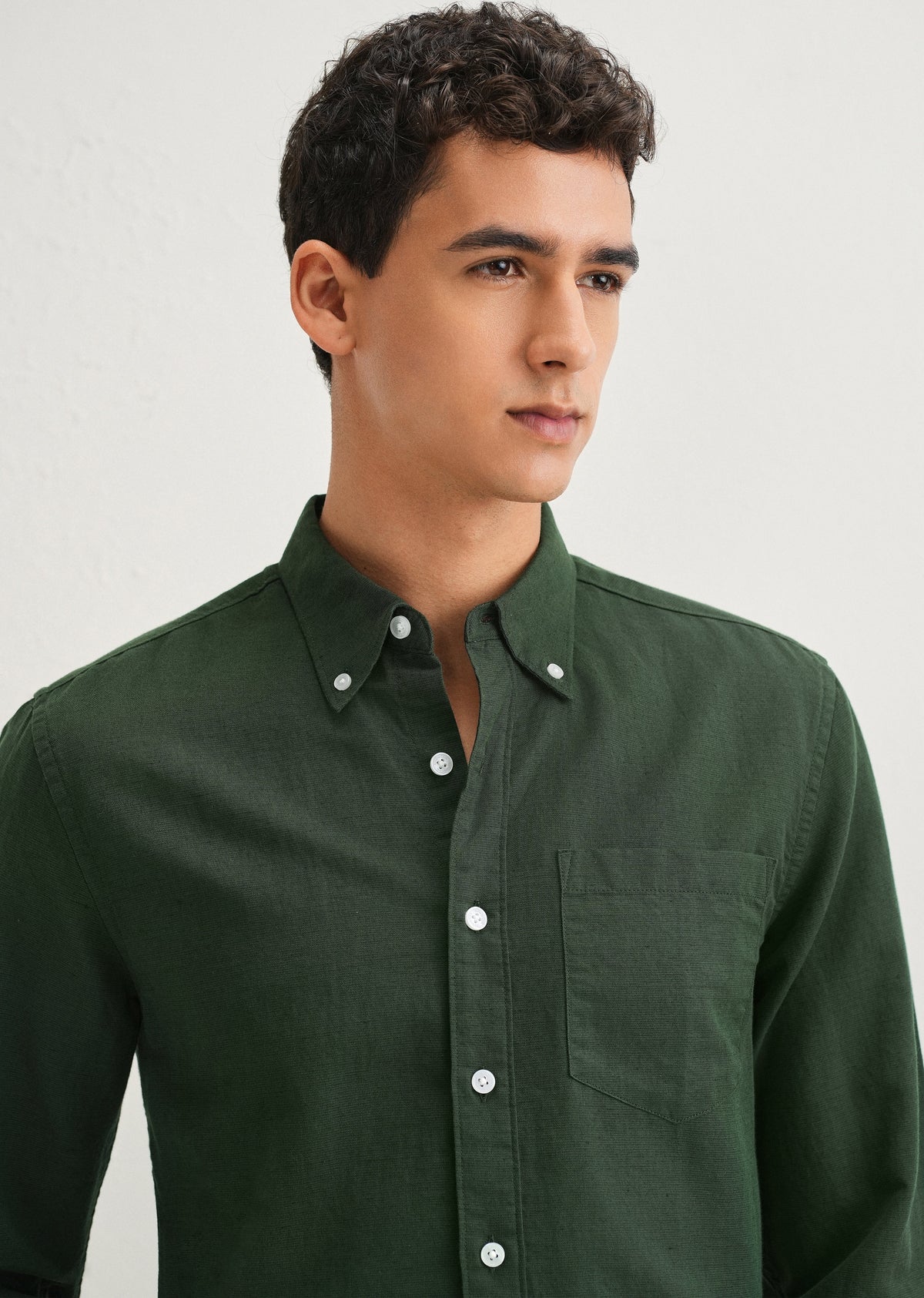Bottle Green Cotton Linen Shirt