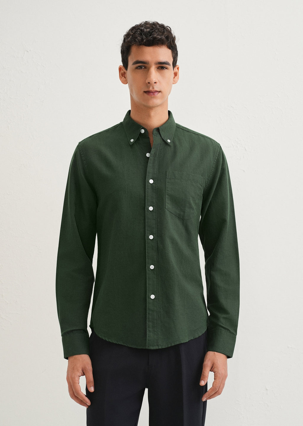 Bottle Green Cotton Linen Shirt