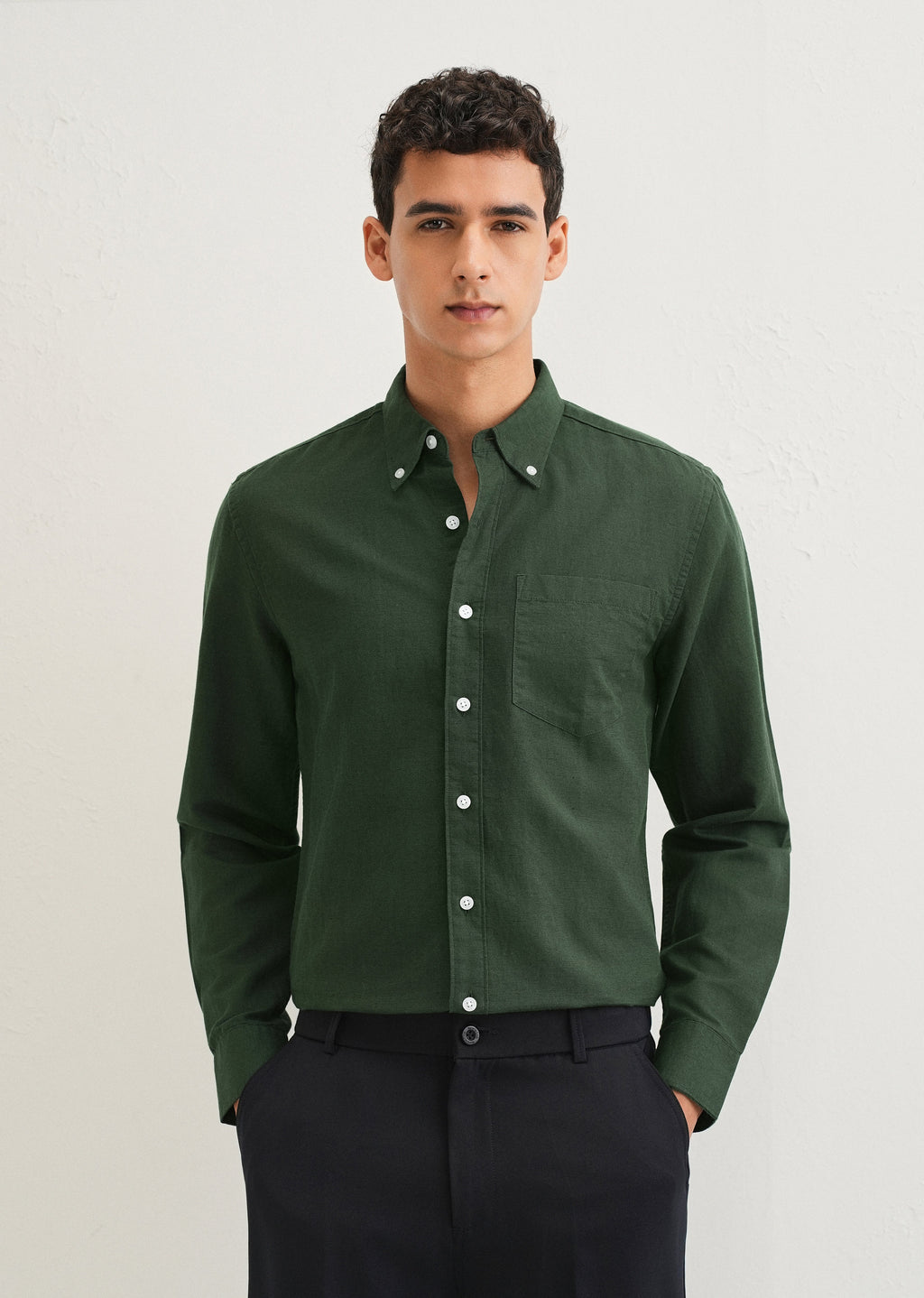 Bottle Green Cotton Linen Shirt