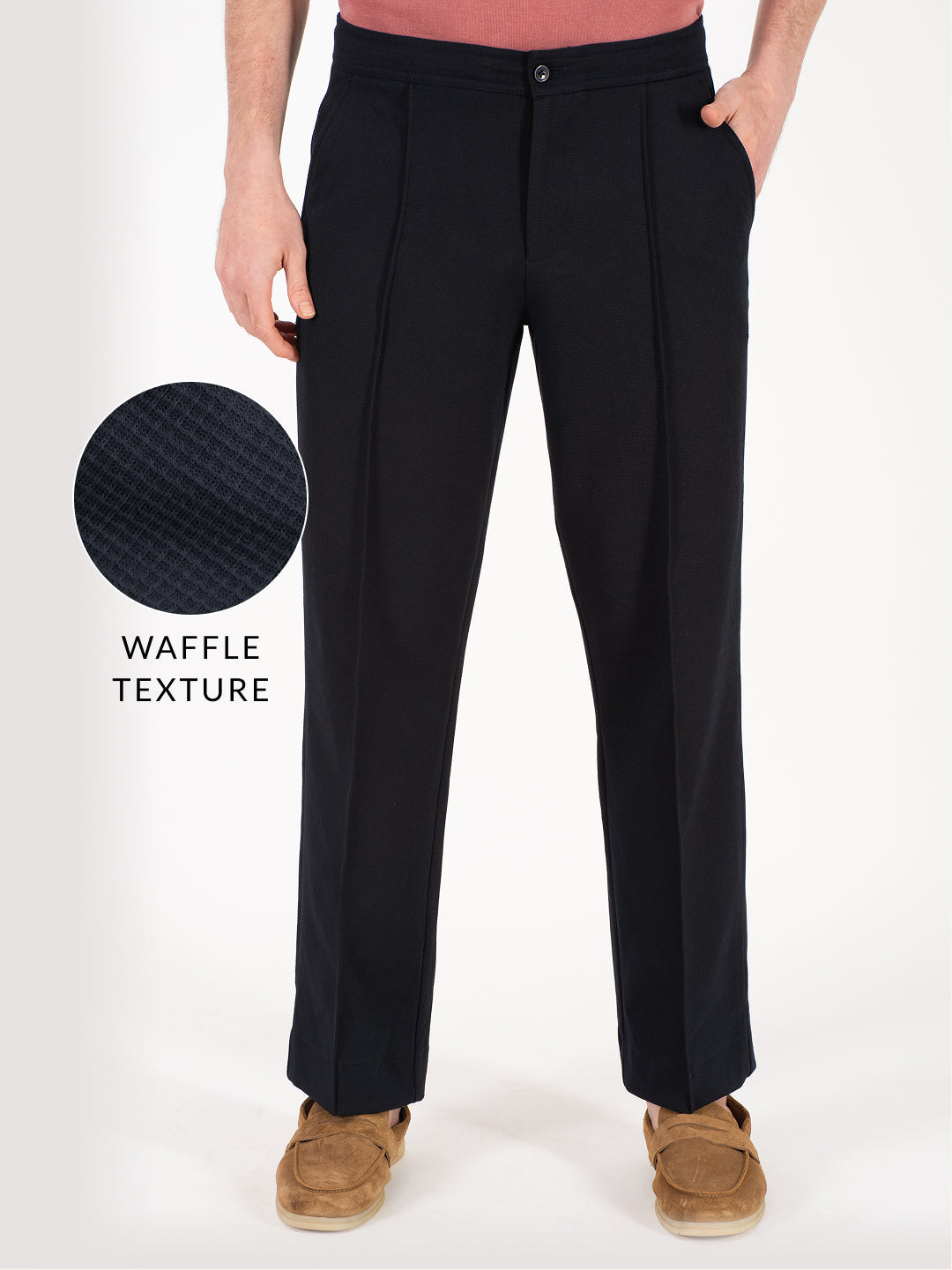 Brooke Navy Relaxed Fit Power Stretch Korean Pintuck Pants