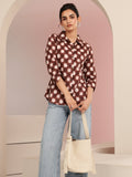 Libas Brown Ikat Dot Printed Cotton Shirt