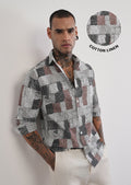 Brown Abstract Print Cotton Linen Shirt