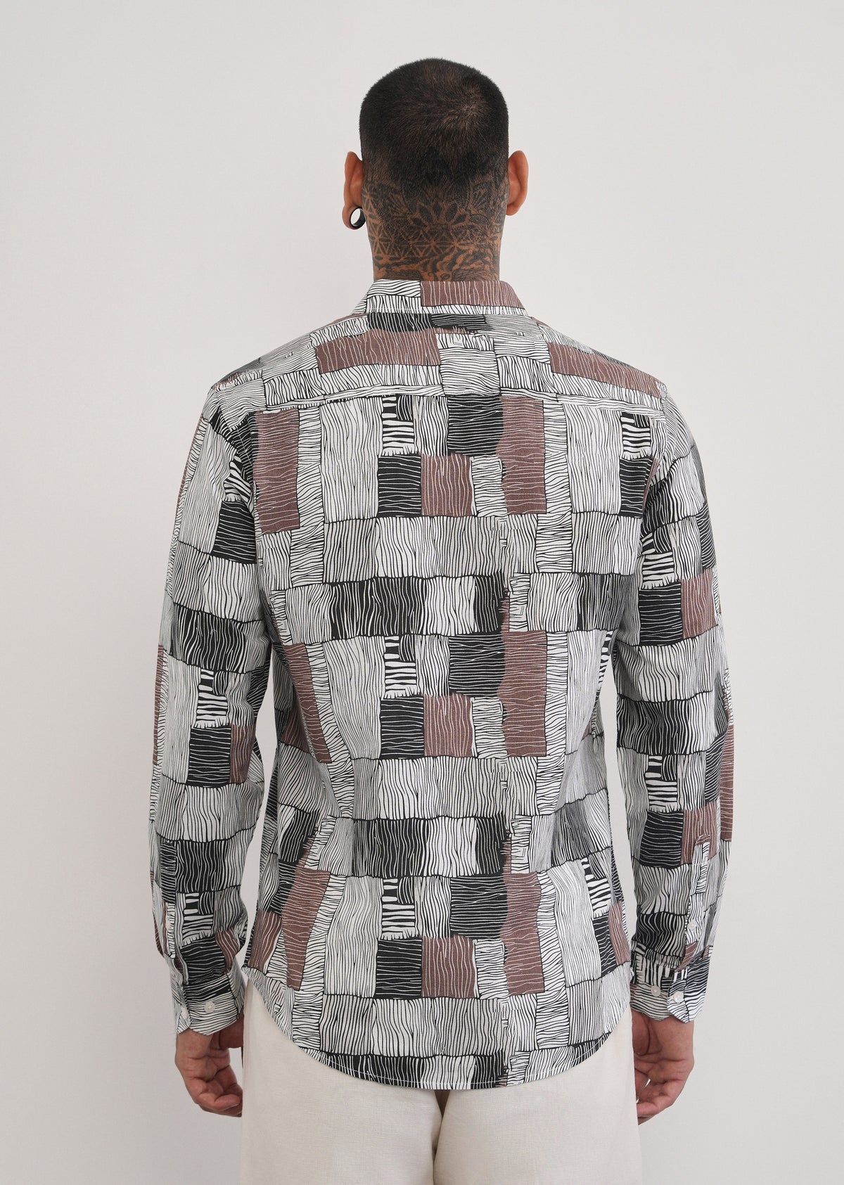 Brown Abstract Print Cotton Linen Shirt