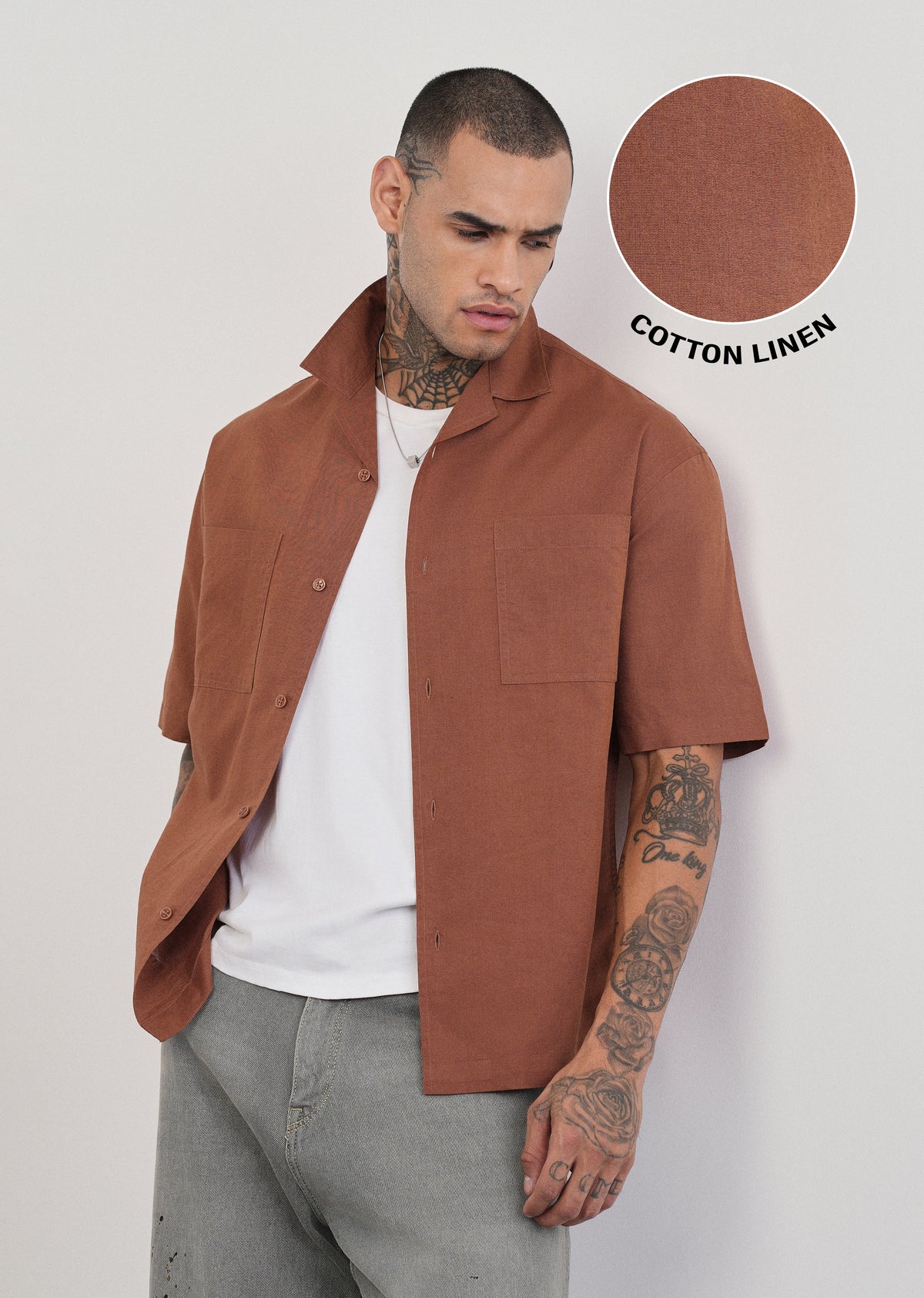 Brown Double Pocket Cotton Linen Shirt