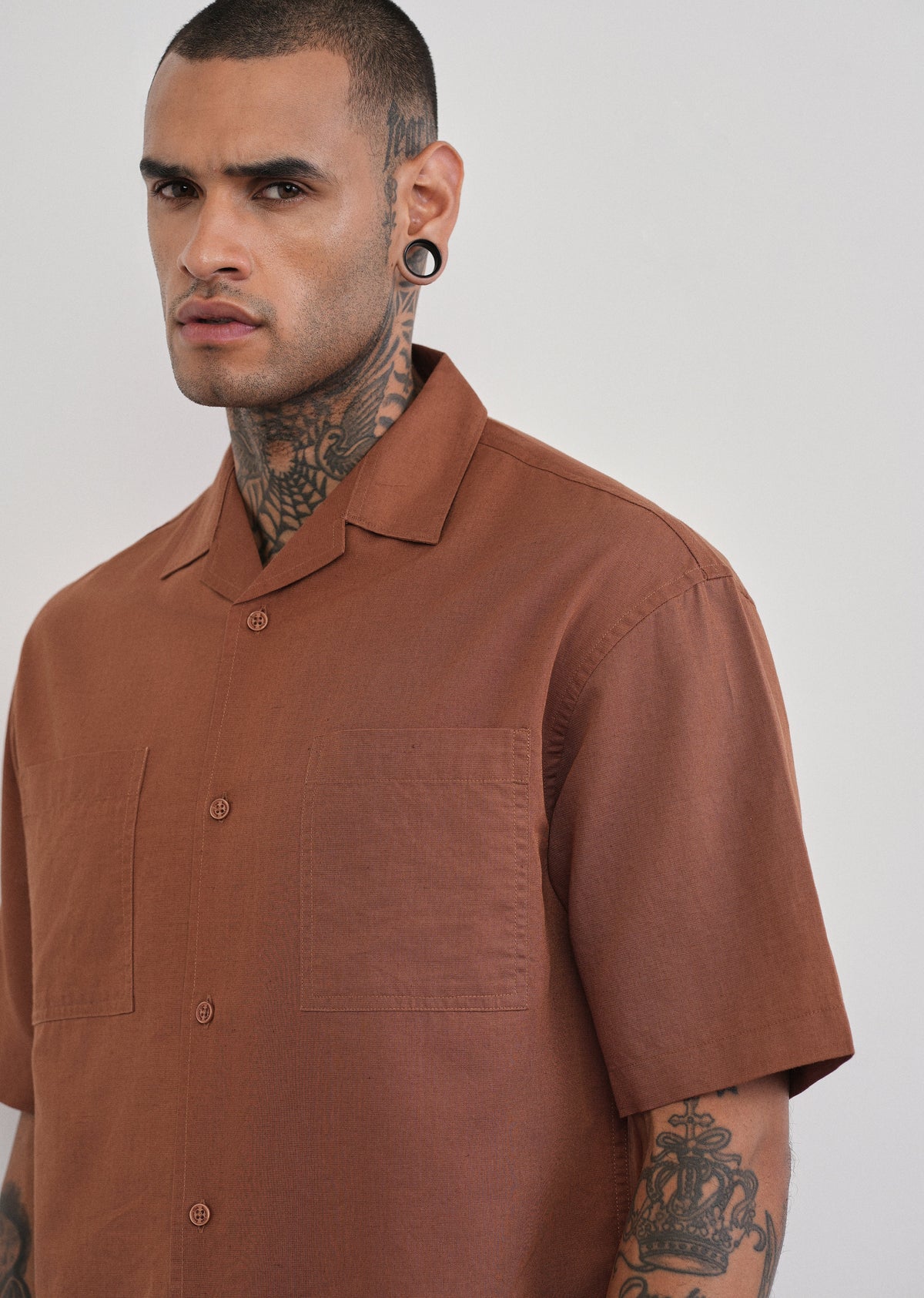 Brown Double Pocket Cotton Linen Shirt