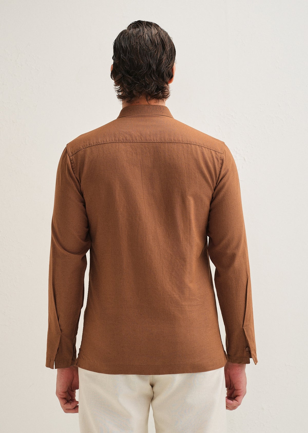 Terracotta Brown Hidden Sleeve Placket Cotton Linen Shirt