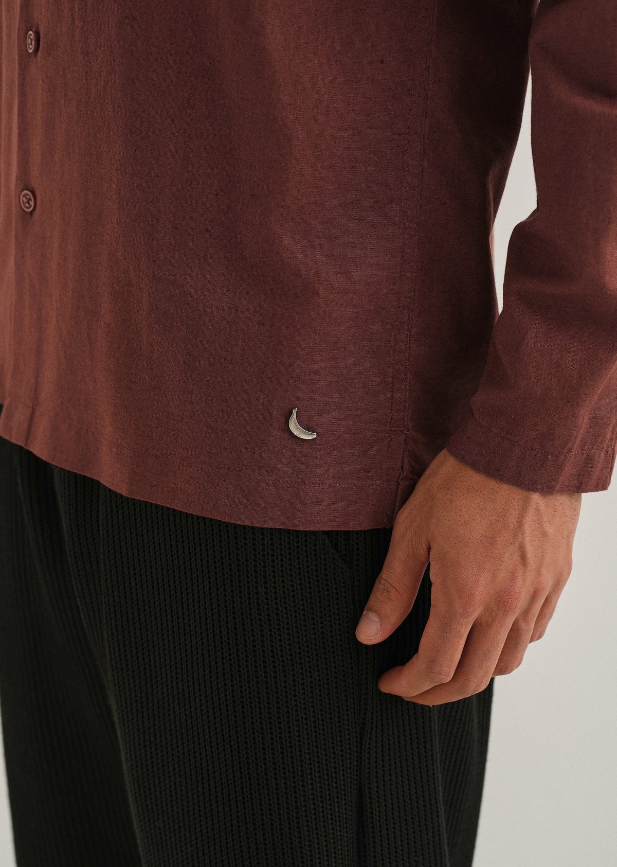 Brown Hidden Sleeve Placket Cotton Linen Shirt
