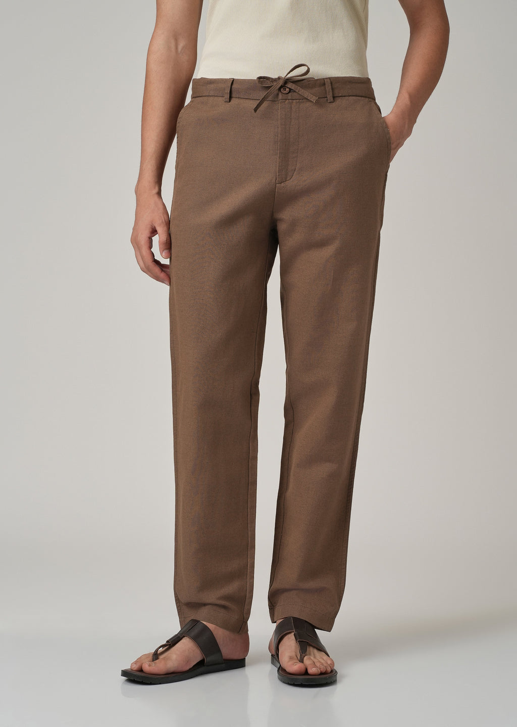 Brown Linen Relaxed Fit Trouser