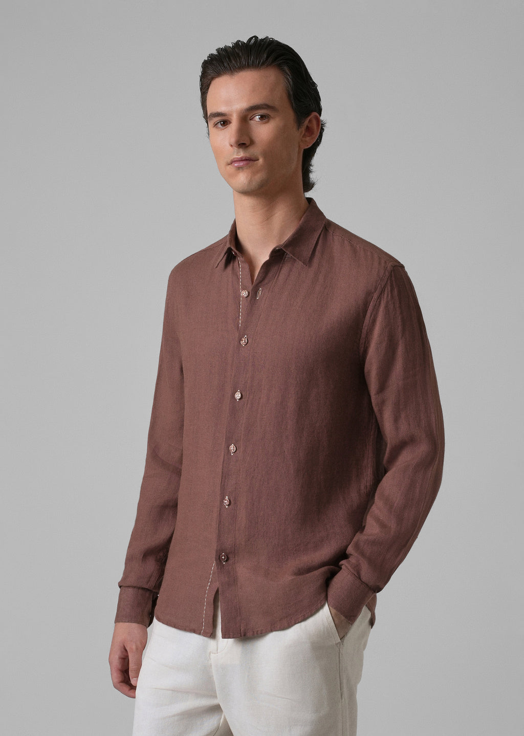 Brown Pure Linen Shirt
