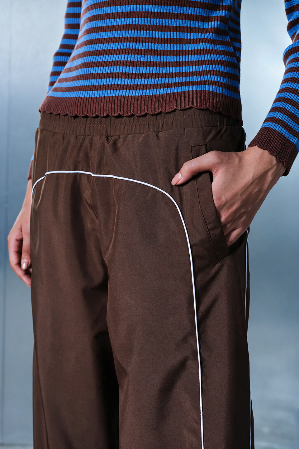 Brown Sporty Deconstructed Loose Pants JG67