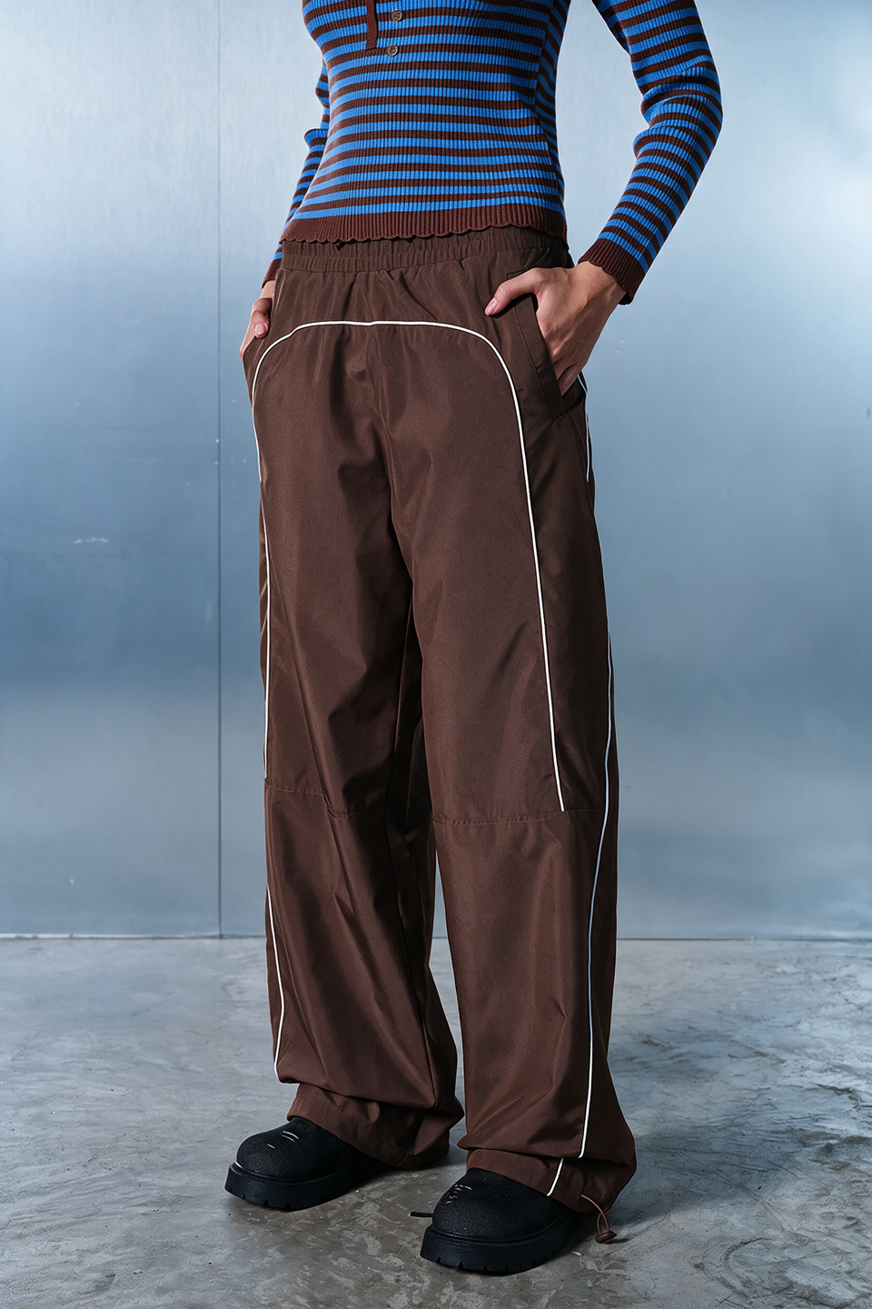 Brown Sporty Deconstructed Loose Pants JG67