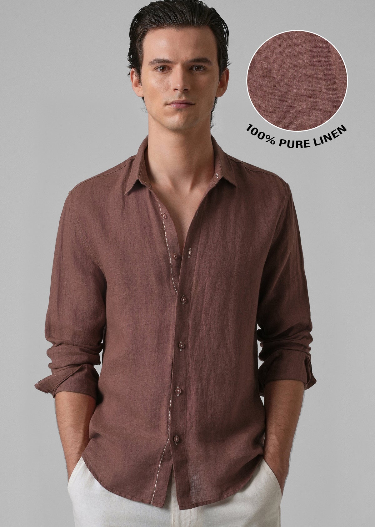 Brown Pure Linen Shirt