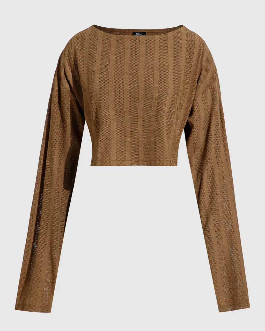 XS Brown Ribbed Full Sleeve Cropped Top CT98