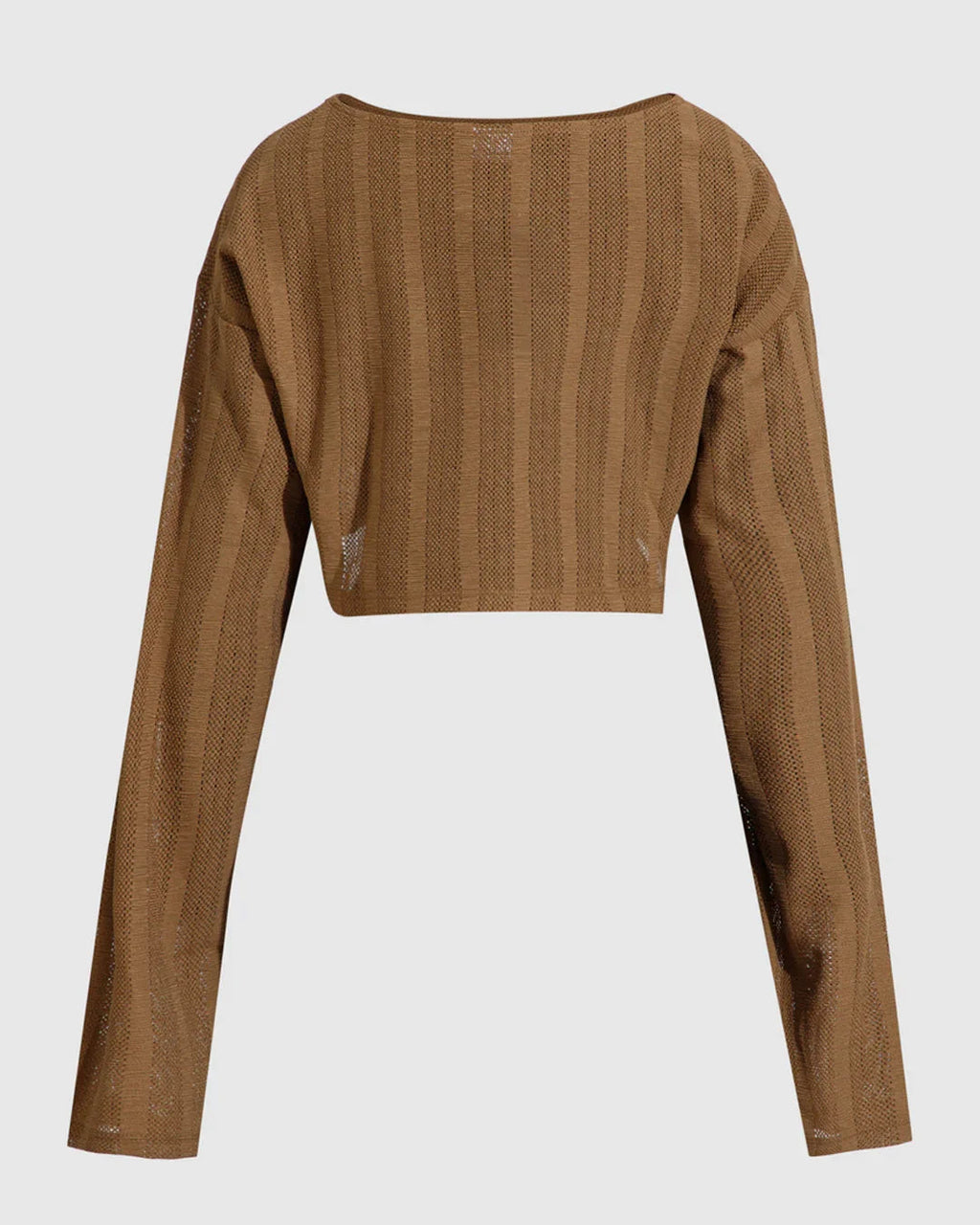 XS Brown Ribbed Full Sleeve Cropped Top CT98