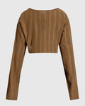 XS Brown Ribbed Full Sleeve Cropped Top CT98