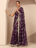 Libas Burgundy Tribal Printed Silk Blend Saree With Unstitched Blouse Piece