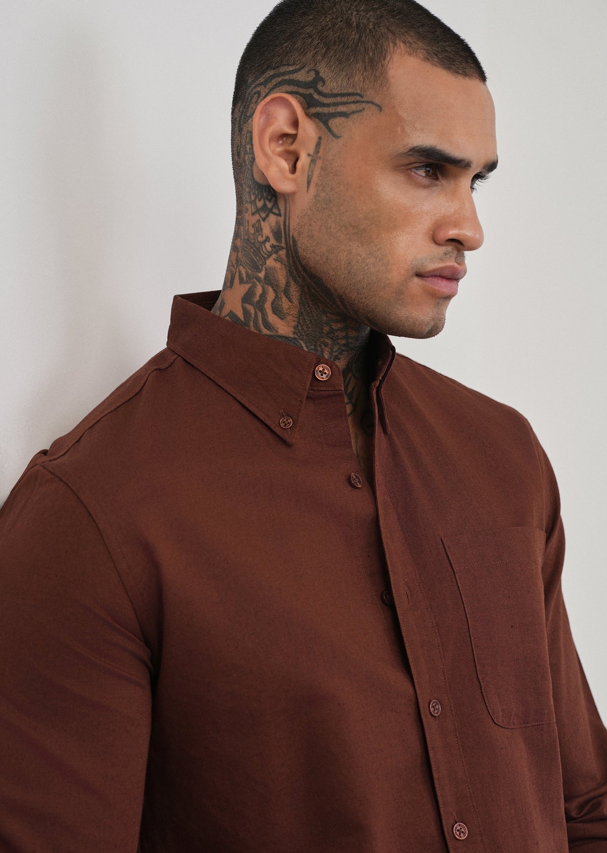 Burnt Maroon Cotton Linen Plain Shirt