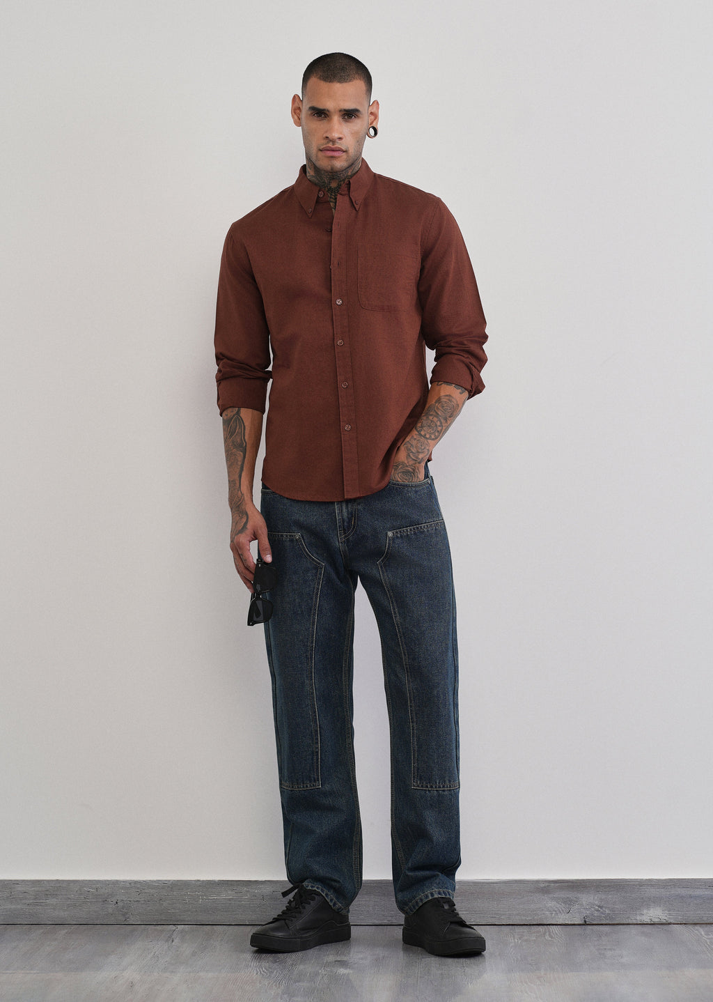 Burnt Maroon Cotton Linen Plain Shirt