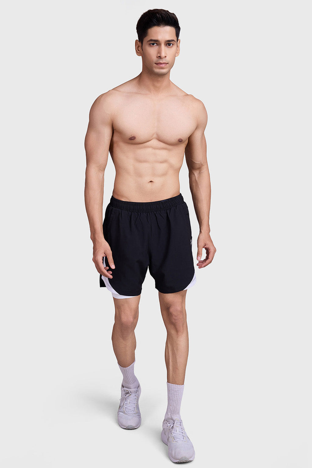 2 in 1 Mesh Shorts Black With White