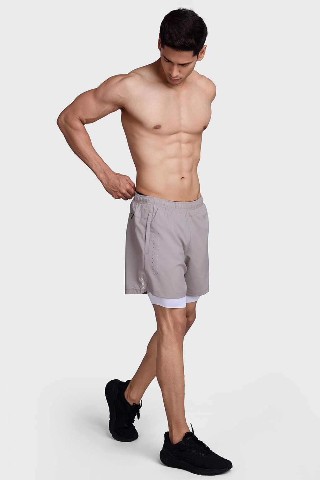 2 in 1 Laser Shorts Beige With White