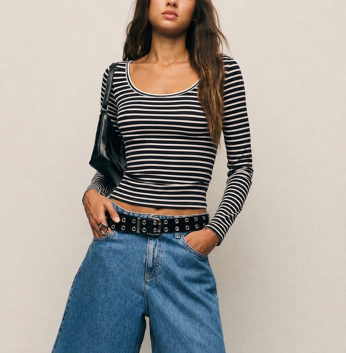 Basic Stripe Long Sleeve Fitted Tee