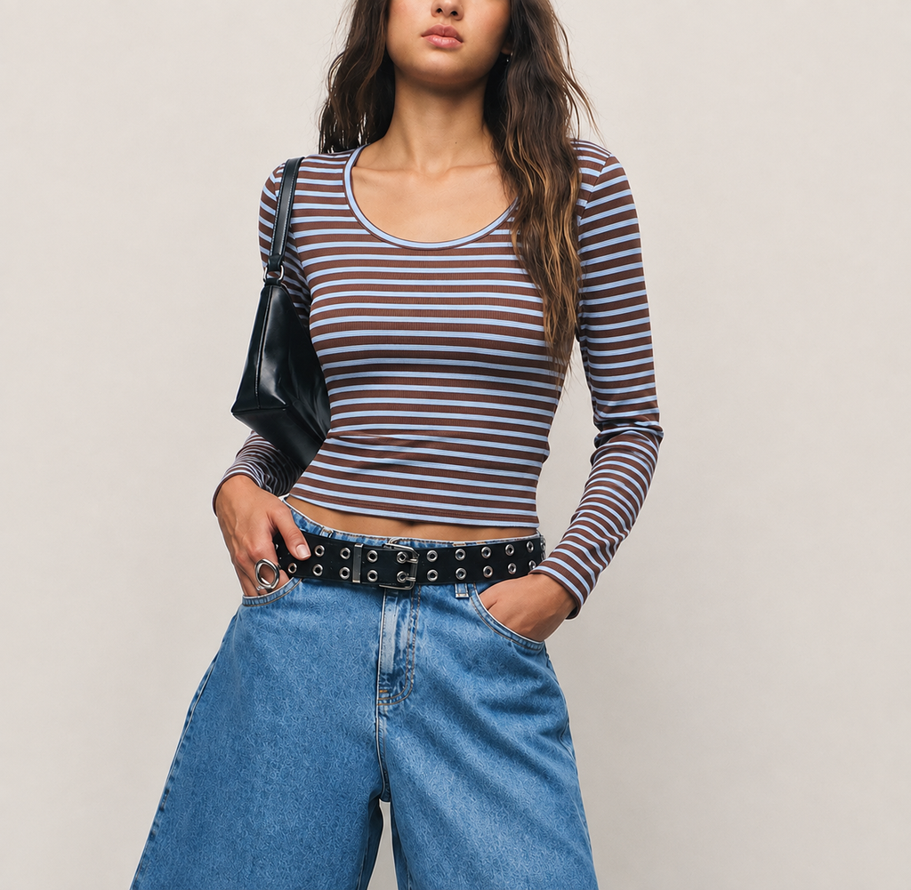 Basic Stripe Long Sleeve Fitted Tee