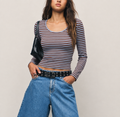 Basic Stripe Long Sleeve Fitted Tee