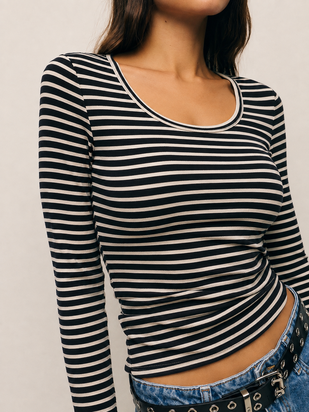 Basic Stripe Long Sleeve Fitted Tee
