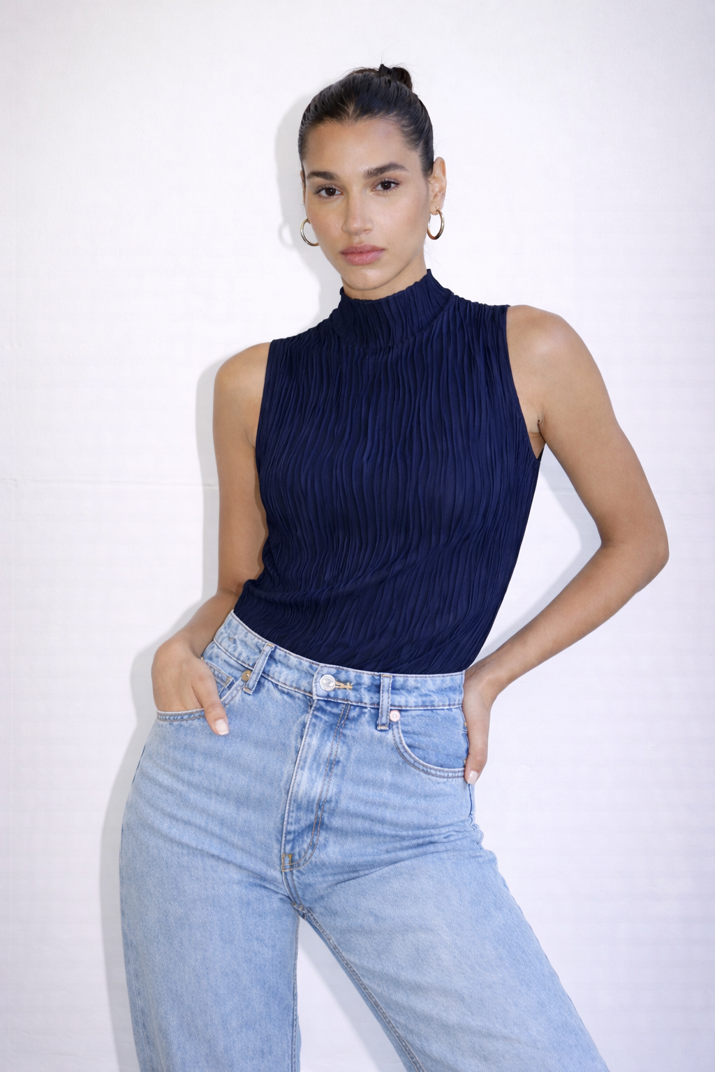 Soft High Neck Textured Top