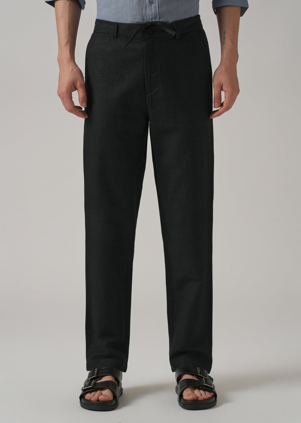 Black Linen Relaxed Fit Trouser