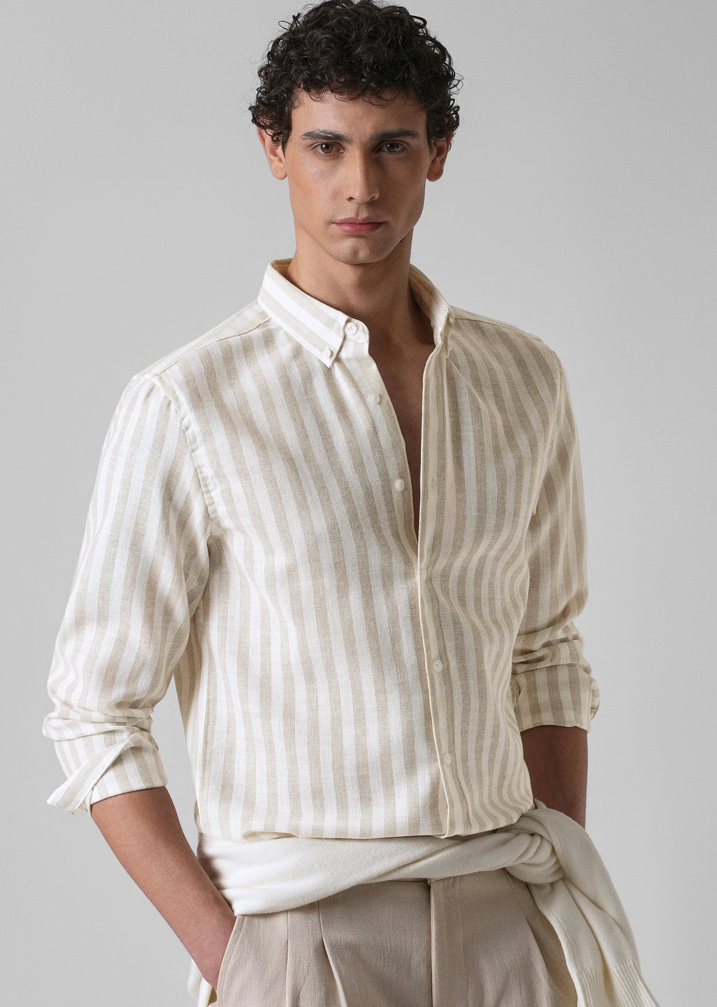 Classic Beige Stripe Blended Linen shirt