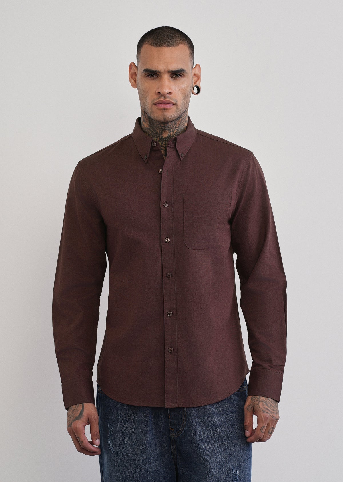 Coffee Brown Cotton Linen Plain Shirt