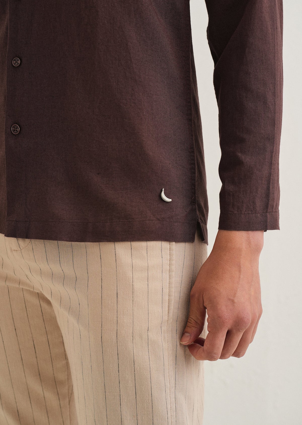 Coffee Brown Hidden Sleeve Placket Cotton Linen Shirt