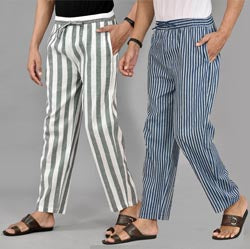 Combo of 2 Cotton Men Handloom Pant Gray and Black-37410 STR1