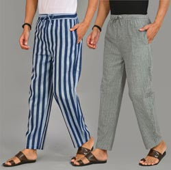 Combo of 2 Cotton Men Handloom Pant Gray and Black-37410 STR1