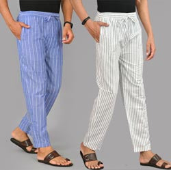 Combo of 2 Cotton Men Handloom Pant Gray and Black-37410 STR1